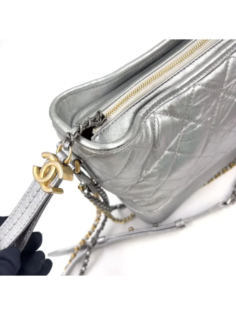 Chanel Gabrielle Calfskin Silver Chain Shoulder Bag Gold
